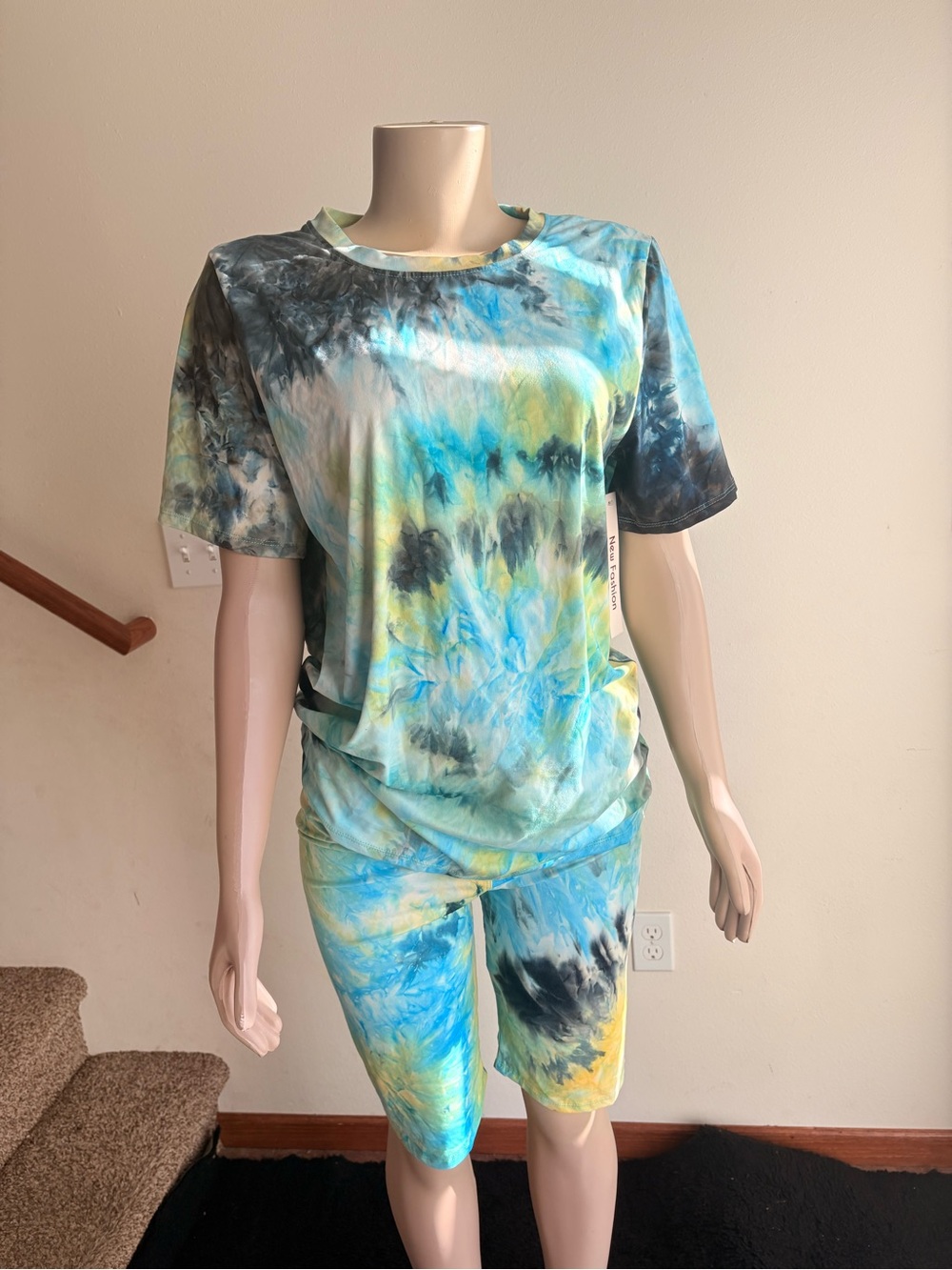 Tie-Dye Short Sleeve Lounge Set - Blue/Green
